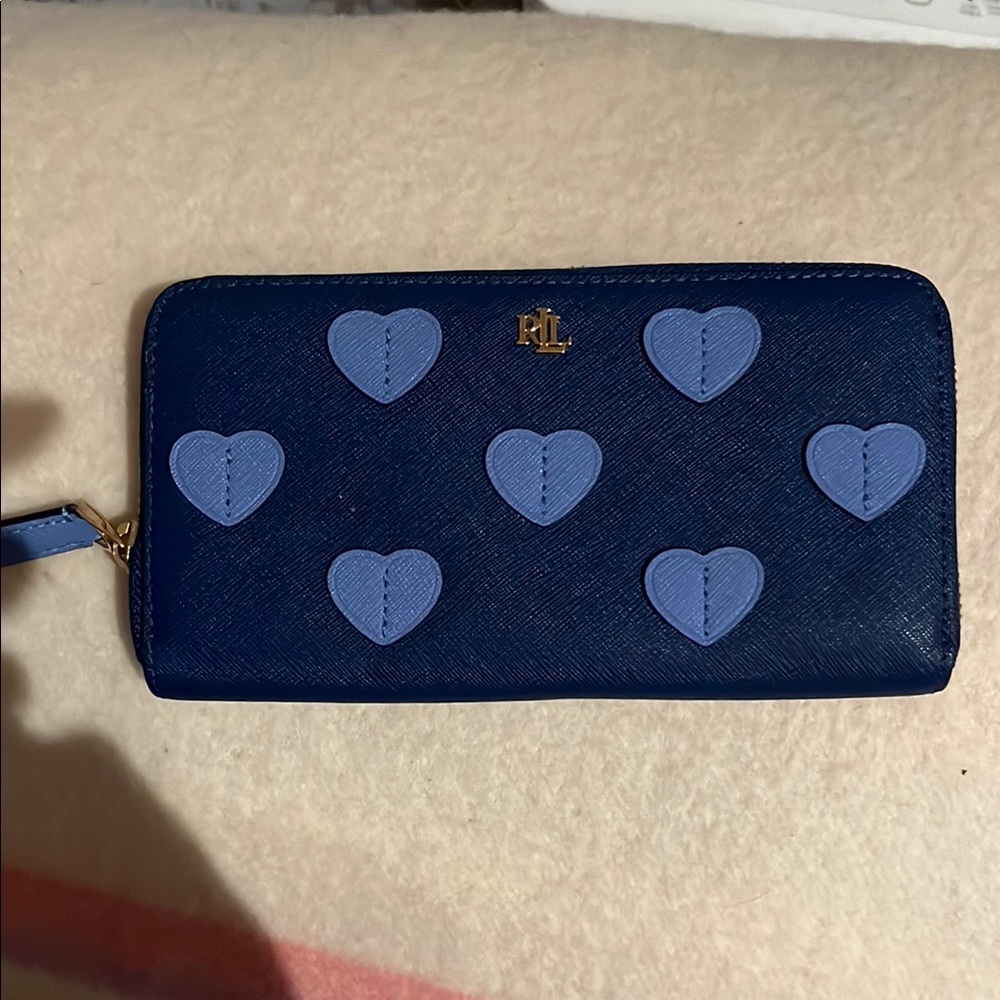 Ralph Lauren Blue Heart-Embellished Women's Wallet new